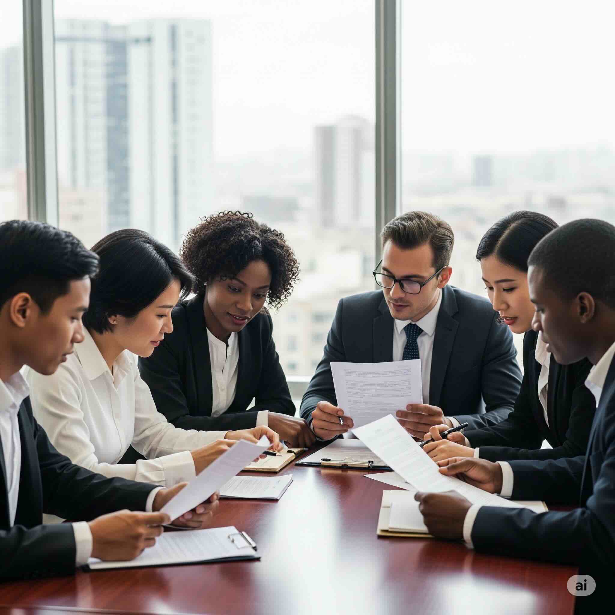 People discussing legal documents